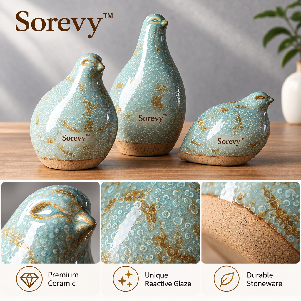 Sorevy™ Glacier Reactive-Glaze Bird Trio - detail 4